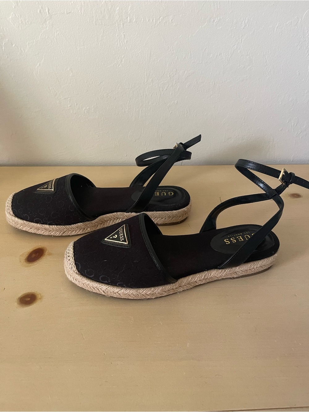 Guess Black Espadrille Ankle-Strap Flats